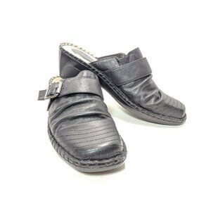 Kim Rogers Jane Women's Size 8 Black Buckle Leather Slide Clogs